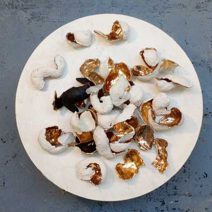 bronze and white sculpture