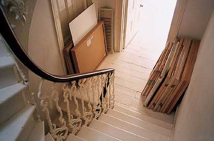 Bridget Riley's West London terrace house (stacked paintings)
