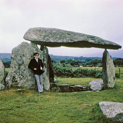 Robert Smithson at Pentre Ifan dolmen, Wales 1969