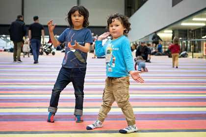 two boys doing robot moves