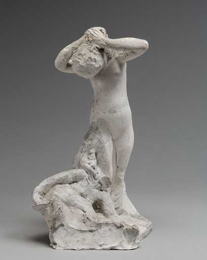 Auguste Rodin Assemblage: Female nude standing combing her hair with Head of the Sphinx and seated Female nude holding her left foot