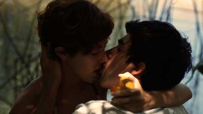 a couple kissing