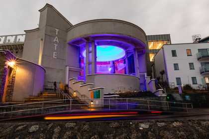 Tate St Ives bathed in coloured light