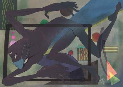 Creature in a mask in the style of Kandinsky