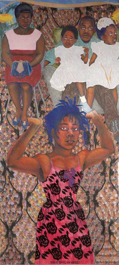 A person holding up a family