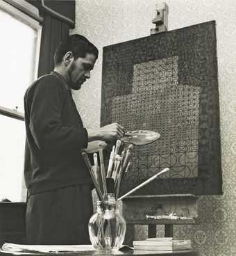 Anwar Jalal Shemza painting Magic Carpet at 9 Dericote Street, London, 1960s