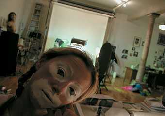 Cindy Sherman Sherman in clown face in her studio_03