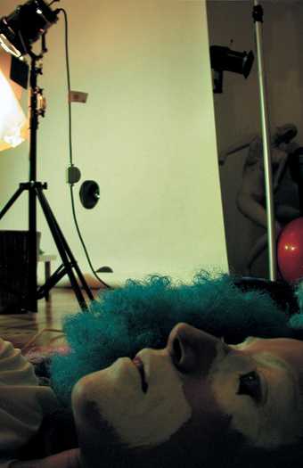 Cindy Sherman Sherman as clown on studio floor