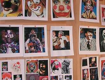 Cindy Sherman Clown images on studio wall