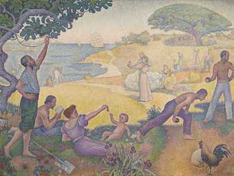 Paul Signac In the Time of Harmony: The Golden Age is Not in the Past, it is in the Future 1894–5 oil painting showing people at leisure in a park on a sunny day