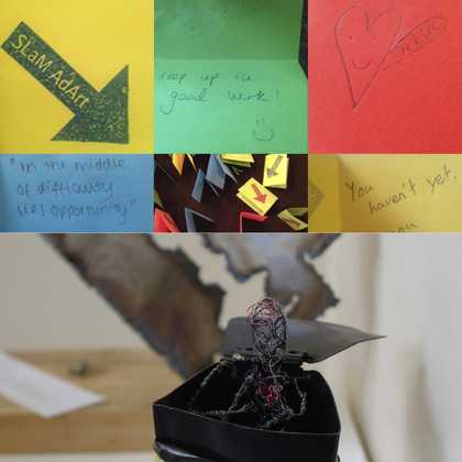 A montage of artworks and photographs