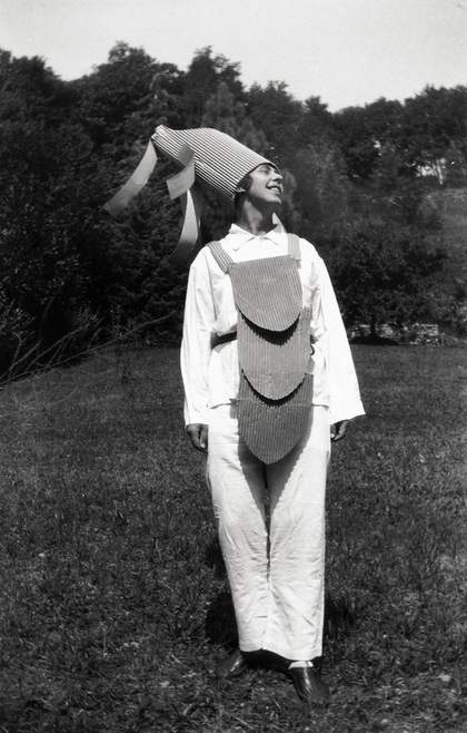 Sophie Taeuber-Arp in costume for a housewarming party organised by artist Walter Helbig, Ascona, Switzerland August. 1925 Fondation Arp, Clamart, France