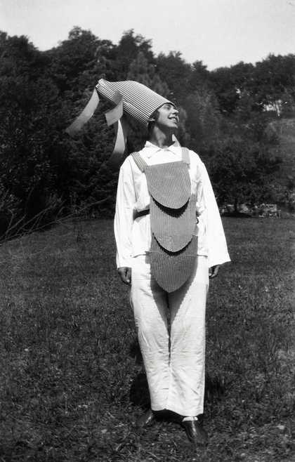 Sophie Taeuber-Arp in costume for a housewarming party organised by artist Walter Helbig, Ascona, Switzerland August. 1925 Fondation Arp, Clamart, France
