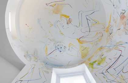 Hand painted staircase showing painted figures and paint splodges on Tate St Ives staircase