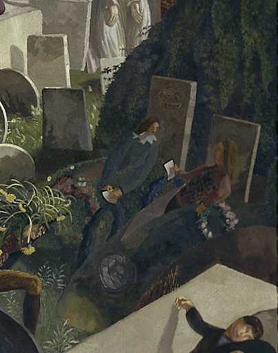 Stanley Spencer The Resurrection Cookham 1924 to 1927 detail of where two figures sit up in their graves clutching papers