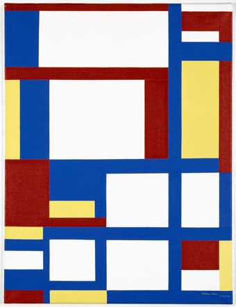 Painting of red, blue, yellow and white geometric shapes