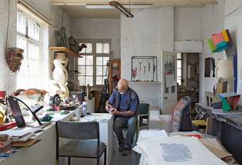 Phillip King and his work in his studio, London, July 2014, photographed by Robin Friend