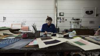 Artist Naomi Frears in her studio in St Ives