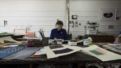 Artist Naomi Frears in her studio in St Ives