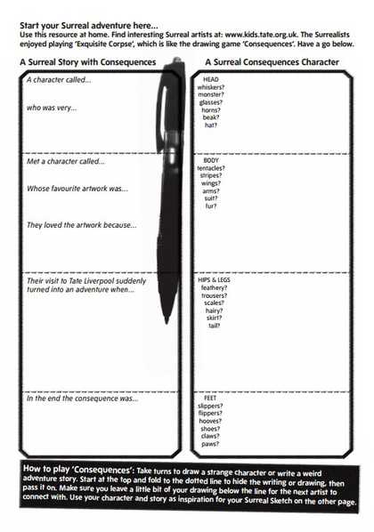 Surreal story activity sheet page 1