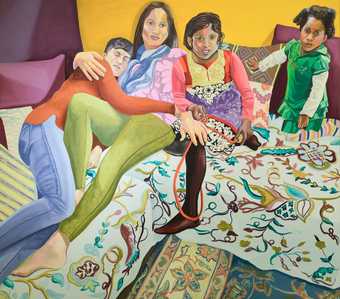 Aliza Nisenbaum Susan, Aarti, Keerthana and Princess, Sunday in Brooklyn 2018 Oil on linen 145cm x 162.6cm Courtesy the artist and Anton Kern Gallery, New York/ © Aliza Nisenbaum