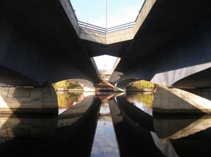 Susan Philipsz the lost reflection 2007 Installation view of underneath a bridge with the reflections of the bridge in the river