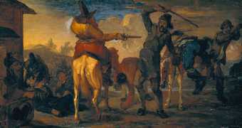 Fig.1 Francis Le Piper ?1640–1695 The Combat of Hudibras and Cerdon c.1664-77 Oil paint on panel 235 x 432 mm T00247
