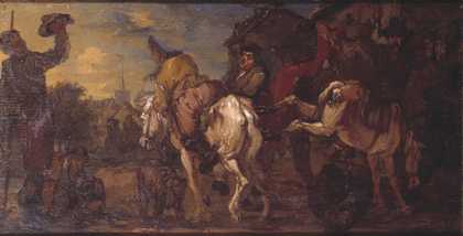 Fig.1 Francis Le Piper ?16401695 Hudibras’s First Encounter with the Bear-Baiters c.1664-77 Oil paint on panel 216 x 425 mm T00620