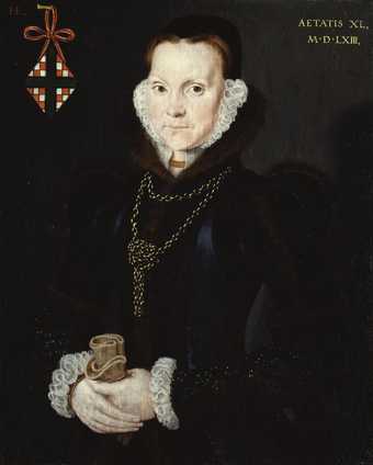 Fig.1 Hans Eworth active 1540–1573 Portrait of Elizabeth Roydon, Lady Golding 1563 Oil paint on panel 378 x 302 mm T01569