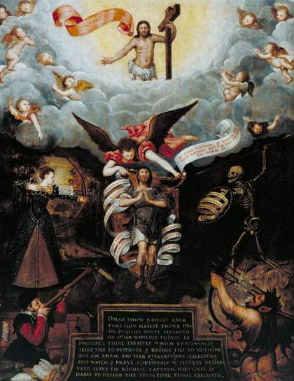 Fig.1 British School 16thC, An Allegory of Man 1596 or after Oil paint on panel 570 x 514mm T05729
