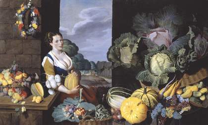 Fig.1 Nathaniel Bacon 1585‒1627 Cookmaid with Still Life of Vegetables and Fruit c.1620−5 Oil paint on canvas 1510 x 2475 mm T06995