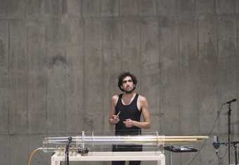 ​Photograph of artist Tarek Atoui performing The Reverse Collection 2014–2016