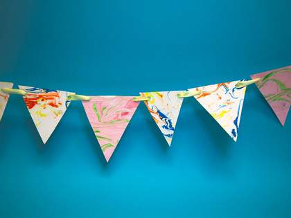 Bunting made from marbled paper