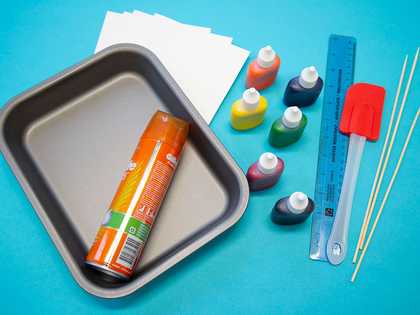 materials for making marbled paper laid out