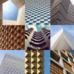 Tiled image of building facades including Tate Modern's Switch house