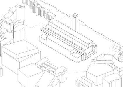 Architectural concept drawing showing a plan of the existing Tate Modern building