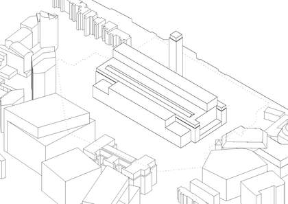 Architectural concept drawing showing a plan of the existing Tate Modern building
