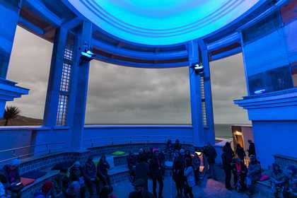 Tate St Ives bathed in coloured light