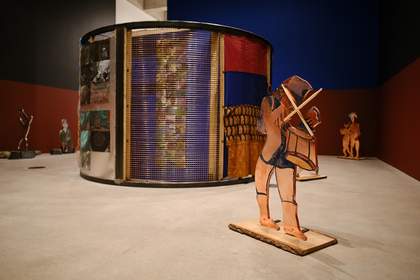 large tin drum in middle of gallery