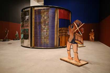 large tin drum in middle of gallery
