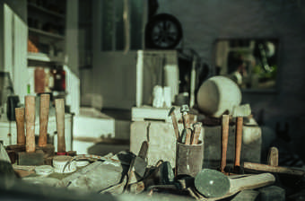 Photograph of some tools in Barbara Hepworth's studio