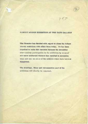 Draft press release concerning the closure of Robert Morris, dated 7 May 1971