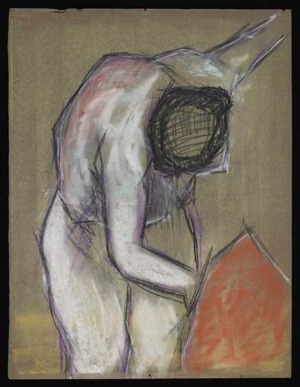 Aubrey Williams Sketch of a female nude bending down with one arm outstretched behind her