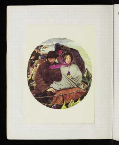 Postcard attached to page featuring reproduction of Ford Madox Brown's 'The Last of England'