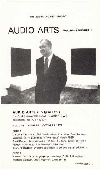 The inlay from Audio Arts Volume 1, No. 1, TGA-200414/7/3/1