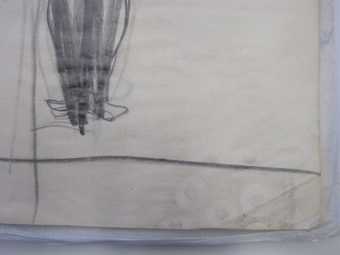 close up of Graham Sutherland's sketchbook showing a boot print