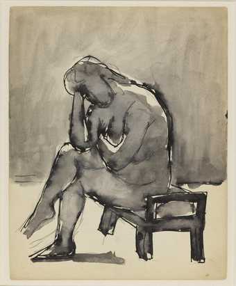 Josef Herman Sketch of a nude seated on low stool