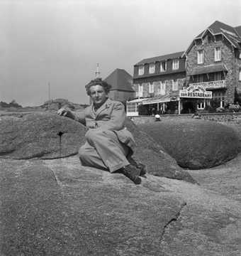 Eileen Agar Photograph of Joseph Bard in front of Hotel de Guirec in Perros-Guirec, France