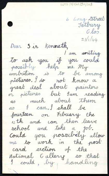 Letter from Marcus Burton to Kenneth Clark