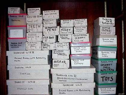 Display of found objects, Tate Thames Dig, 1999
